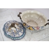 Porcelanowa Misa - Wazon Waza - Porcelana + Brąz - Sygn Kolorowe Zdobienia