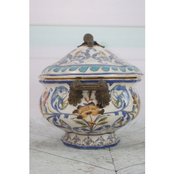 Porcelanowa Misa - Wazon Waza - Porcelana + Brąz - Sygn Kolorowe Zdobienia