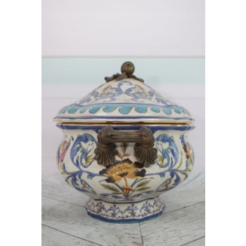 Porcelanowa Misa - Wazon Waza - Porcelana + Brąz - Sygn Kolorowe Zdobienia