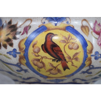 Porcelanowa Misa - Wazon Waza - Porcelana + Brąz - Sygn Kolorowe Zdobienia