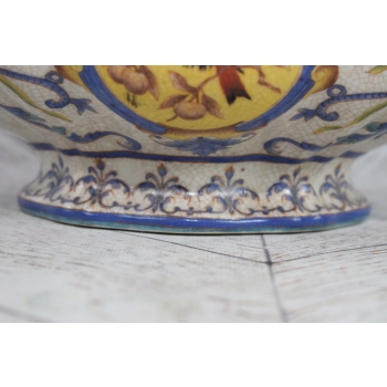 Porcelanowa Misa - Wazon Waza - Porcelana + Brąz - Sygn Kolorowe Zdobienia