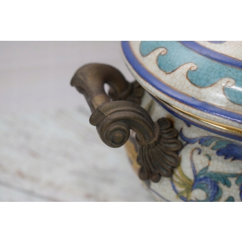 Porcelanowa Misa - Wazon Waza - Porcelana + Brąz - Sygn Kolorowe Zdobienia