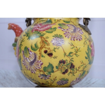 Porcelanowa Szkatuła - Czajnik z Przykrywką - Porcelana Brąz Kwiaty Ozdoba