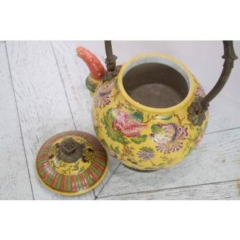 Porcelanowa Szkatuła - Czajnik z Przykrywką - Porcelana Brąz Kwiaty Ozdoba