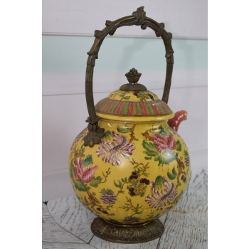 Porcelanowa Szkatuła - Czajnik z Przykrywką - Porcelana Brąz Kwiaty Ozdoba