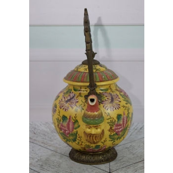 Porcelanowa Szkatuła - Czajnik z Przykrywką - Porcelana Brąz Kwiaty Ozdoba