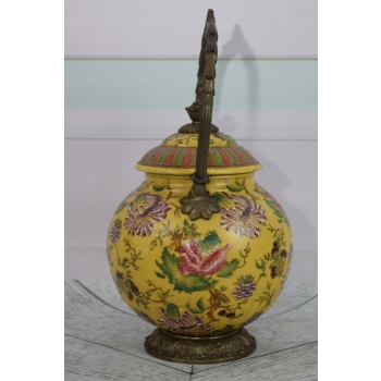 Porcelanowa Szkatuła - Czajnik z Przykrywką - Porcelana Brąz Kwiaty Ozdoba