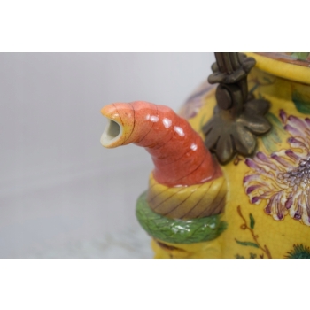 Porcelanowa Szkatuła - Czajnik z Przykrywką - Porcelana Brąz Kwiaty Ozdoba