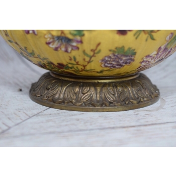 Porcelanowa Szkatuła - Czajnik z Przykrywką - Porcelana Brąz Kwiaty Ozdoba