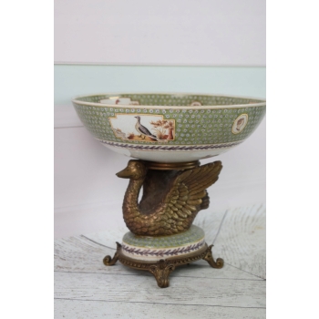 Patera Na Owoce - Porcelana + Brąz - Łabędź Kwiaty - Dekoracja Ozdoba Salon