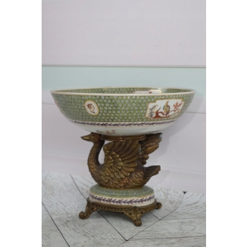 Patera Na Owoce - Porcelana + Brąz - Łabędź Kwiaty - Dekoracja Ozdoba Salon