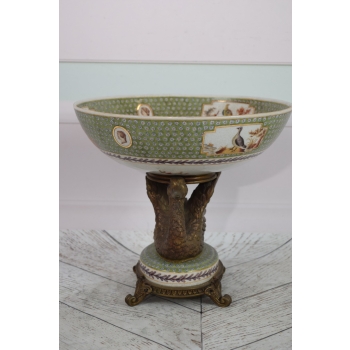 Patera Na Owoce - Porcelana + Brąz - Łabędź Kwiaty - Dekoracja Ozdoba Salon