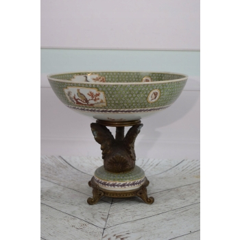 Patera Na Owoce - Porcelana + Brąz - Łabędź Kwiaty - Dekoracja Ozdoba Salon