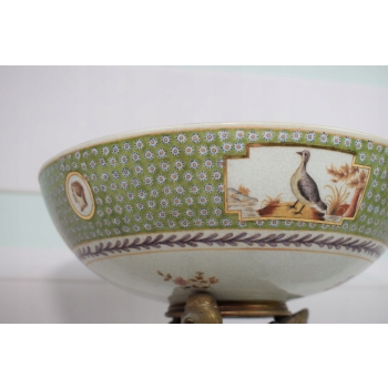 Patera Na Owoce - Porcelana + Brąz - Łabędź Kwiaty - Dekoracja Ozdoba Salon