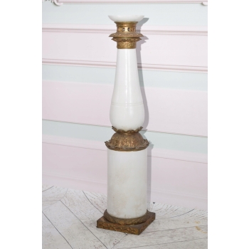 Biały Porcelanowy Świecznik - Porcelana + Brąz - Dekoracja Ozdoba - 65 cm