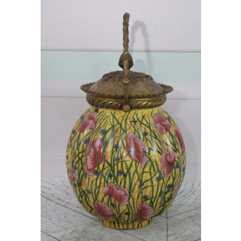 Porcelanowa Szkatuła - Pojemnik Na Ciastka - Porcelana Brąz Kolorowe Kwiaty