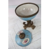 Niebieski Porcelanowy Wazon z Przykrywką Waza Secesja Porcelana Brąz Ozdoba