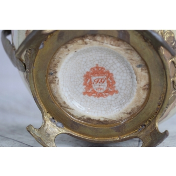 Biały Wazon Porcelanowy - Waza Porcelana z Brązem - Kogut Paw - Dekoracja