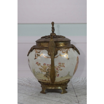 Biały Wazon Porcelanowy - Waza Porcelana z Brązem - Kogut Paw - Dekoracja