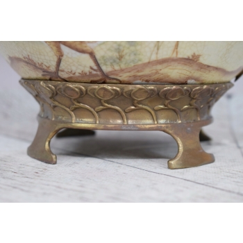 Biały Wazon Porcelanowy - Waza Porcelana z Brązem - Kogut Paw - Dekoracja