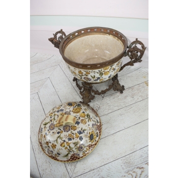 Biały Porcelanowy Wazon - Waza Misa Porcelana Brąz - Zdobienia Secesja Sygn