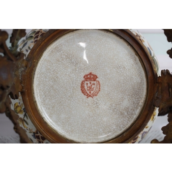 Biały Porcelanowy Wazon - Waza Misa Porcelana Brąz - Zdobienia Secesja Sygn