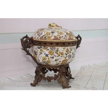 Biały Porcelanowy Wazon - Waza Misa Porcelana Brąz - Zdobienia Secesja Sygn