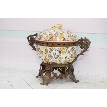 Biały Porcelanowy Wazon - Waza Misa Porcelana Brąz - Zdobienia Secesja Sygn