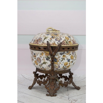 Biały Porcelanowy Wazon - Waza Misa Porcelana Brąz - Zdobienia Secesja Sygn