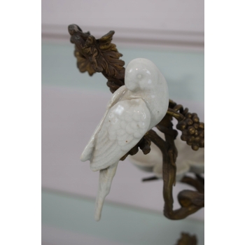 Piętrowa Porcelanowa Patera - Porcelana + Brąz - Papugi - Dekoracja Ozdoba