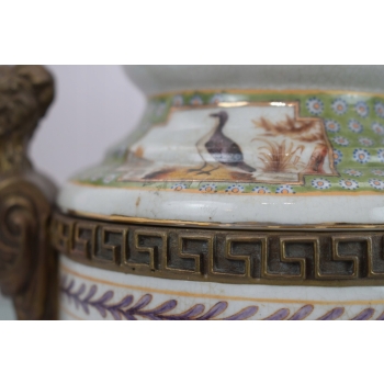 Porcelanowy Wazon - Waza Amfora - Porcelana + Brąz Ręcznie Malowana Ozdoba