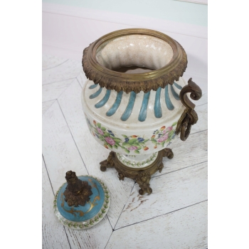 Muzealny Porcelanowy Wazon Amfora - Kwiaty Secesja Porcelana + Brąz Prezent