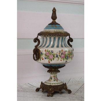 Muzealny Porcelanowy Wazon Amfora - Kwiaty Secesja Porcelana + Brąz Prezent