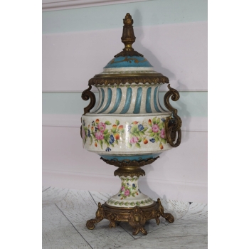 Muzealny Porcelanowy Wazon Amfora - Kwiaty Secesja Porcelana + Brąz Prezent