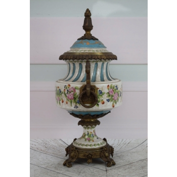 Muzealny Porcelanowy Wazon Amfora - Kwiaty Secesja Porcelana + Brąz Prezent