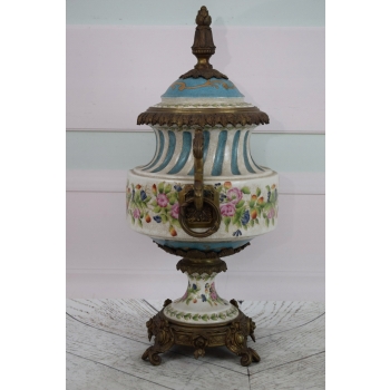 Muzealny Porcelanowy Wazon Amfora - Kwiaty Secesja Porcelana + Brąz Prezent