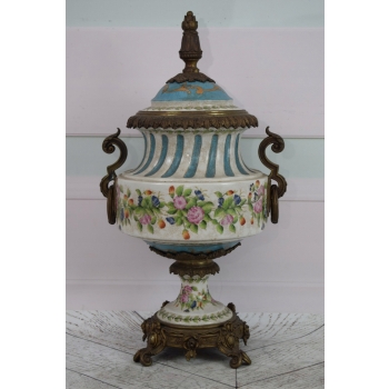 Muzealny Porcelanowy Wazon Amfora - Kwiaty Secesja Porcelana + Brąz Prezent