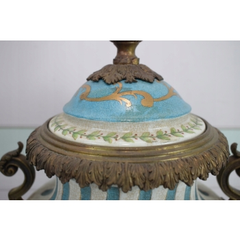 Muzealny Porcelanowy Wazon Amfora - Kwiaty Secesja Porcelana + Brąz Prezent