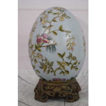 Niebieskie Porcelanowe Jajo Perłowe - Porcelana + Brąz - Kolorowe Kwiaty