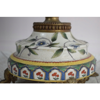 Pałacowy Świecznik z Porcelany - Secesja - Porcelana + Brąz - Kwiaty Ozdoba