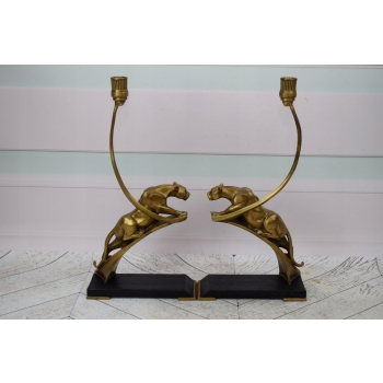 2 x Świeczniki z Brązu - Jaguar - Pantery Gepard - Dekoracja Prezent Ozdoba