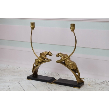 2 x Świeczniki z Brązu - Jaguar - Pantery Gepard - Dekoracja Prezent Ozdoba