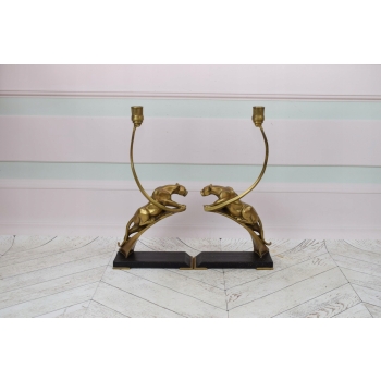 2 x Świeczniki z Brązu - Jaguar - Pantery Gepard - Dekoracja Prezent Ozdoba