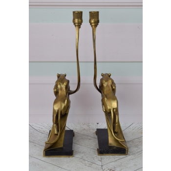 2 x Świeczniki z Brązu - Jaguar - Pantery Gepard - Dekoracja Prezent Ozdoba