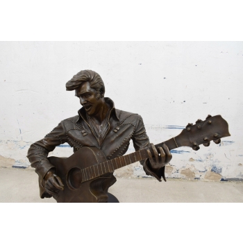 Elvis Presley Grający Na Gitarze - Muzyk Popiersie - Figura z Brązu Ozdoba