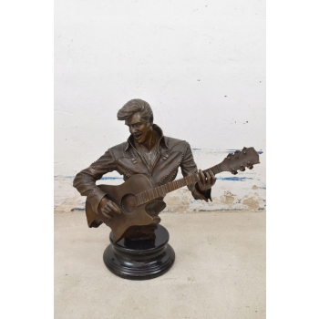 Elvis Presley Grający Na Gitarze - Muzyk Popiersie - Figura z Brązu Ozdoba