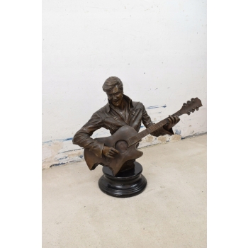 Elvis Presley Grający Na Gitarze - Muzyk Popiersie - Figura z Brązu Ozdoba