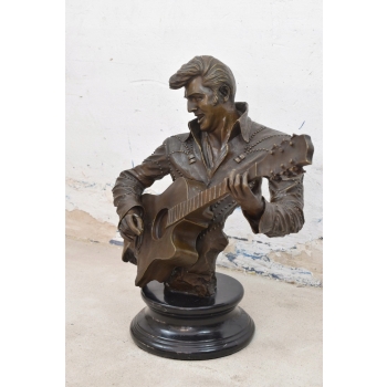 Elvis Presley Grający Na Gitarze - Muzyk Popiersie - Figura z Brązu Ozdoba