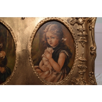 Józef Mehoffer - Portret Dziewczynek Z Kotami - Podwójna Rama Obraz Olejny