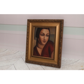 TAMARA De Łempicka - Portret Kobiety - Czerwona Suknia - Obraz Olejny